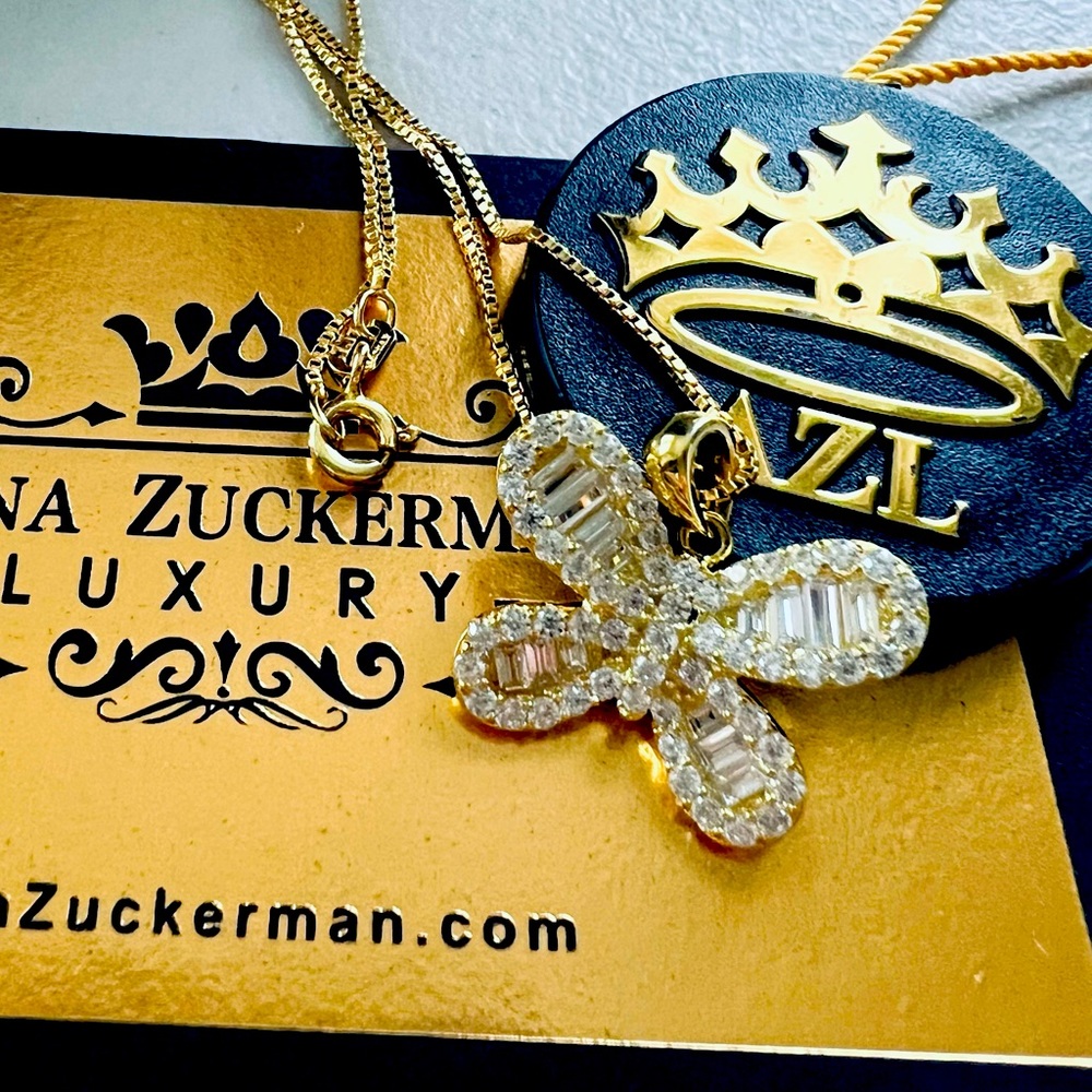 Gold Color Designer Butterfly Pendant and Necklace in Rhodium Plated 925SS